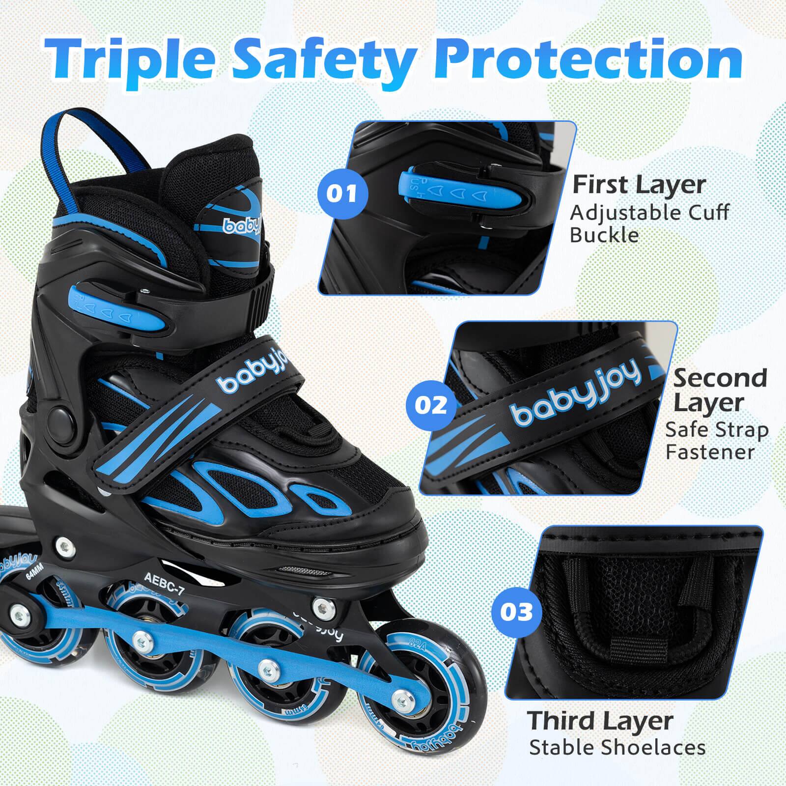 Triple Safety Protection

01 First Layer Adjustable Cuff Buckle

02 Second Layer Safe Strap Fastener

03 Third Layer Stable Shoelaces