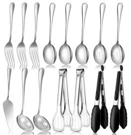 Dazzed Corner - Serving Utensils Set,Stainless Steel Metal Silverware Set 15pcs - Silver