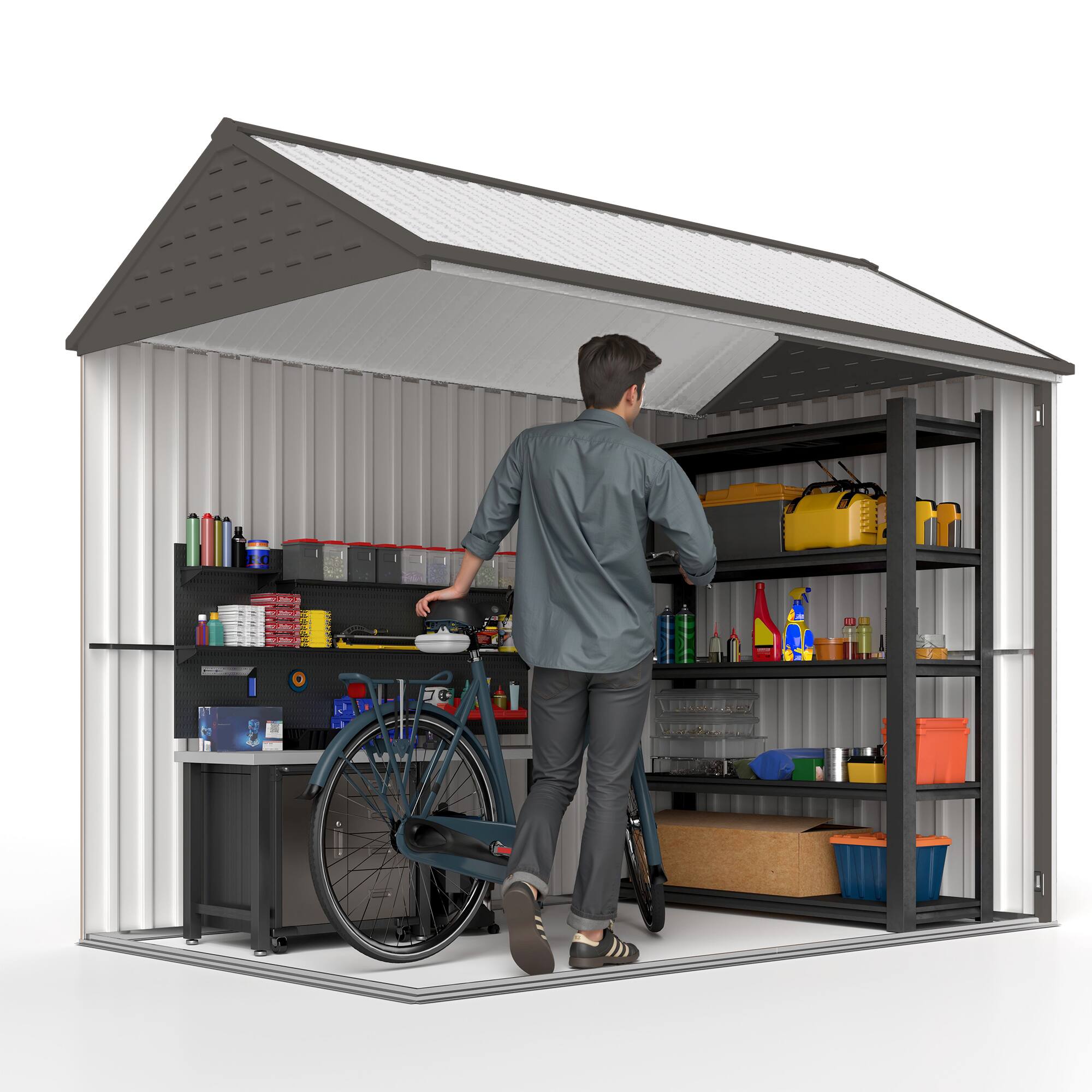 Alt View 7. Outsunny - 8' x 6' Outdoor Storage Shed, Metal Garden Shed with Window & Double Lockable Door, Outdoor Tool Shed Storage.