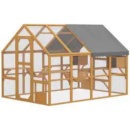 PULUZ - Wooden Catio Outdoor Cat Enclosure, Large Cat House with Waterproof Cover, 2 Condos, 6 Platforms, Bridge, Doors