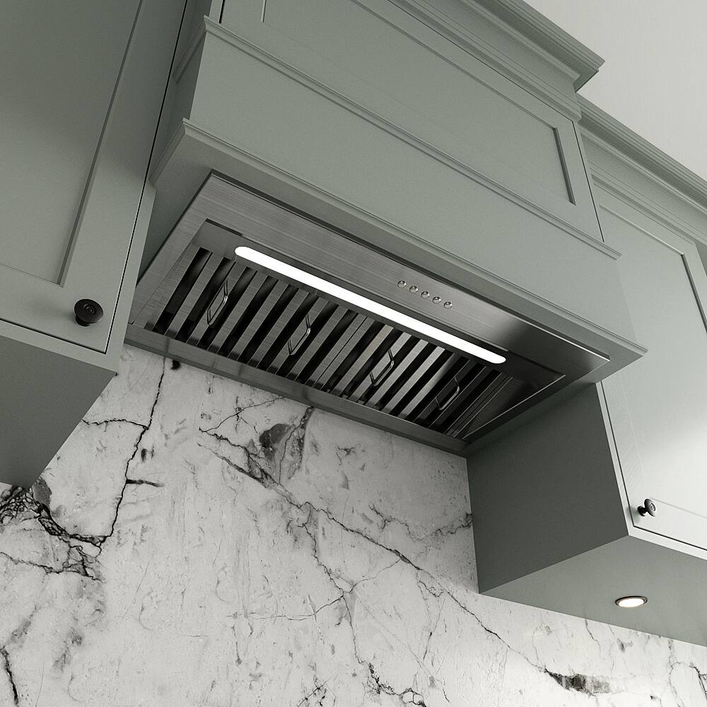 Alt View 1. Streamline - 28 in. Belsito Convertible Insert 350 CFM Range Hood, Baffle Filters, Electronic Button Control, LED Light - Brushed Stainless Steel.