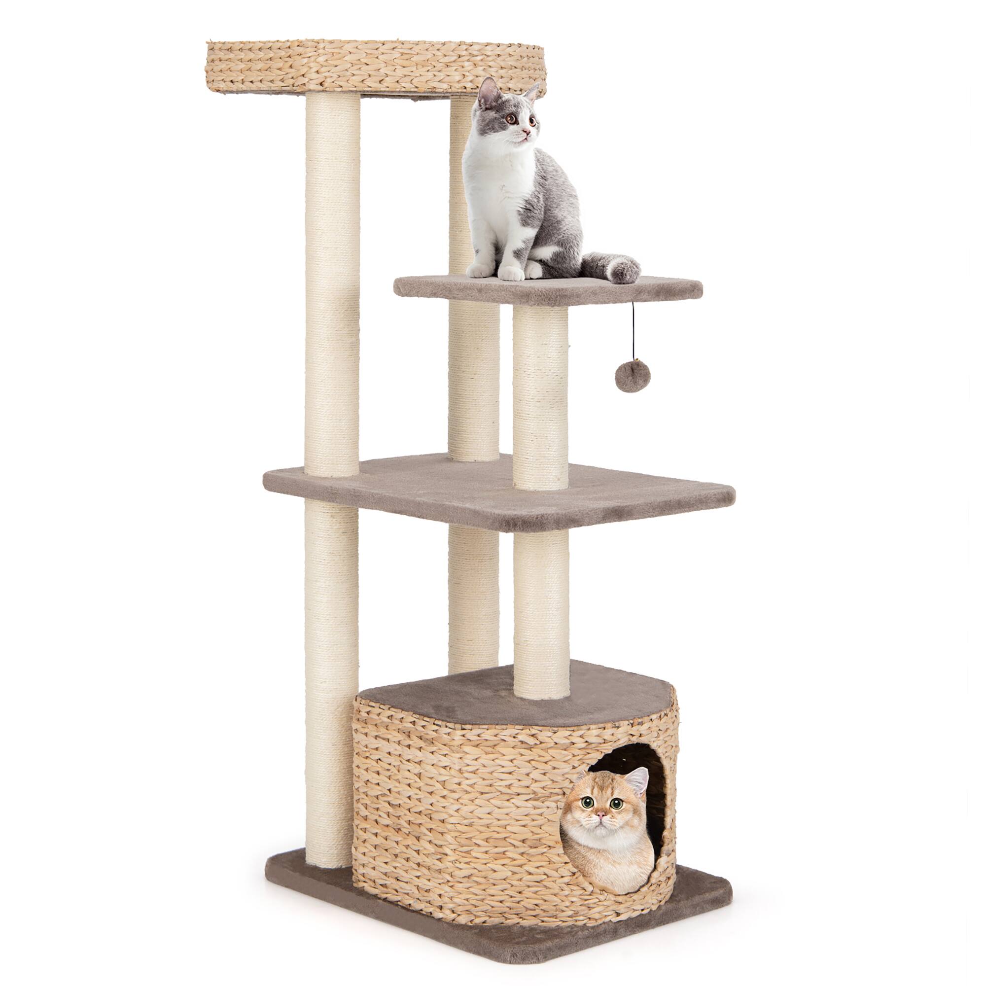 Alt View 9. Gymax - Gymax 52'' Cattail Cat Tower w/ Sisal Scratching Posts Perch Dangling Ball Cat Tree - GYM15018.