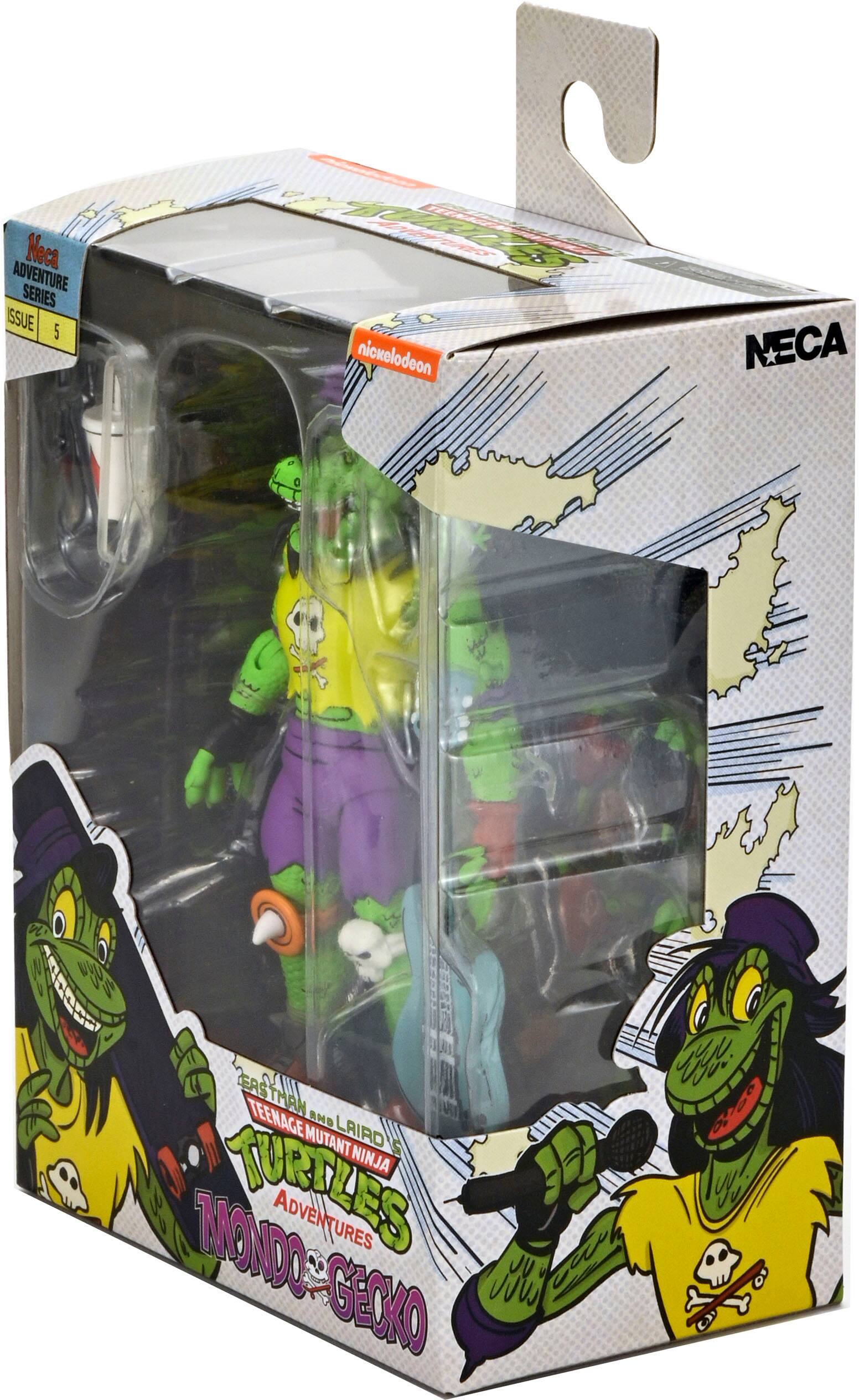 Neca Adventure Series Issue 5 features Teenage Mutant Ninja Turtles and their mutant friends. The box contains two action figures, one of which is a mutant gecko. The figures are in their respective packaging, ready for display or play.