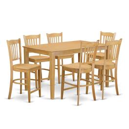 East West Furniture - 7 Pc counter height pub set - high top Table and 6 counter height Dining chair - Oak