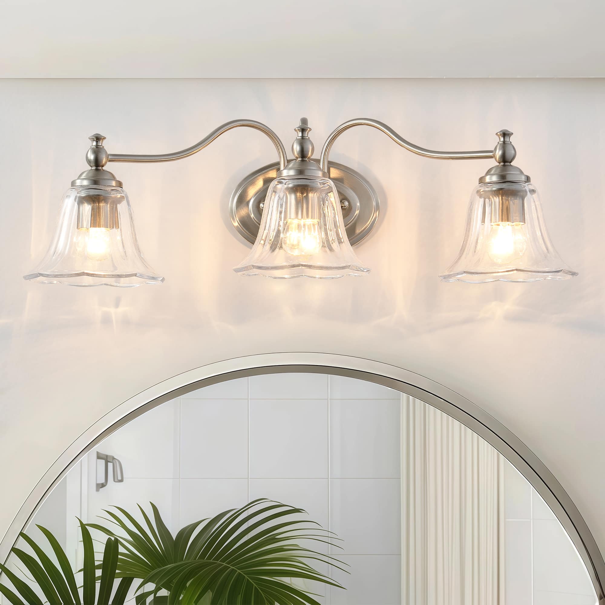 Front. RYHNUYNE - 3-Light Bathroom Vanity Light Fixture,Brushed Nickel Vanity Lighting ,Farmhouse Wall Mount Lighting Over Mirror - Brushed Nickel.