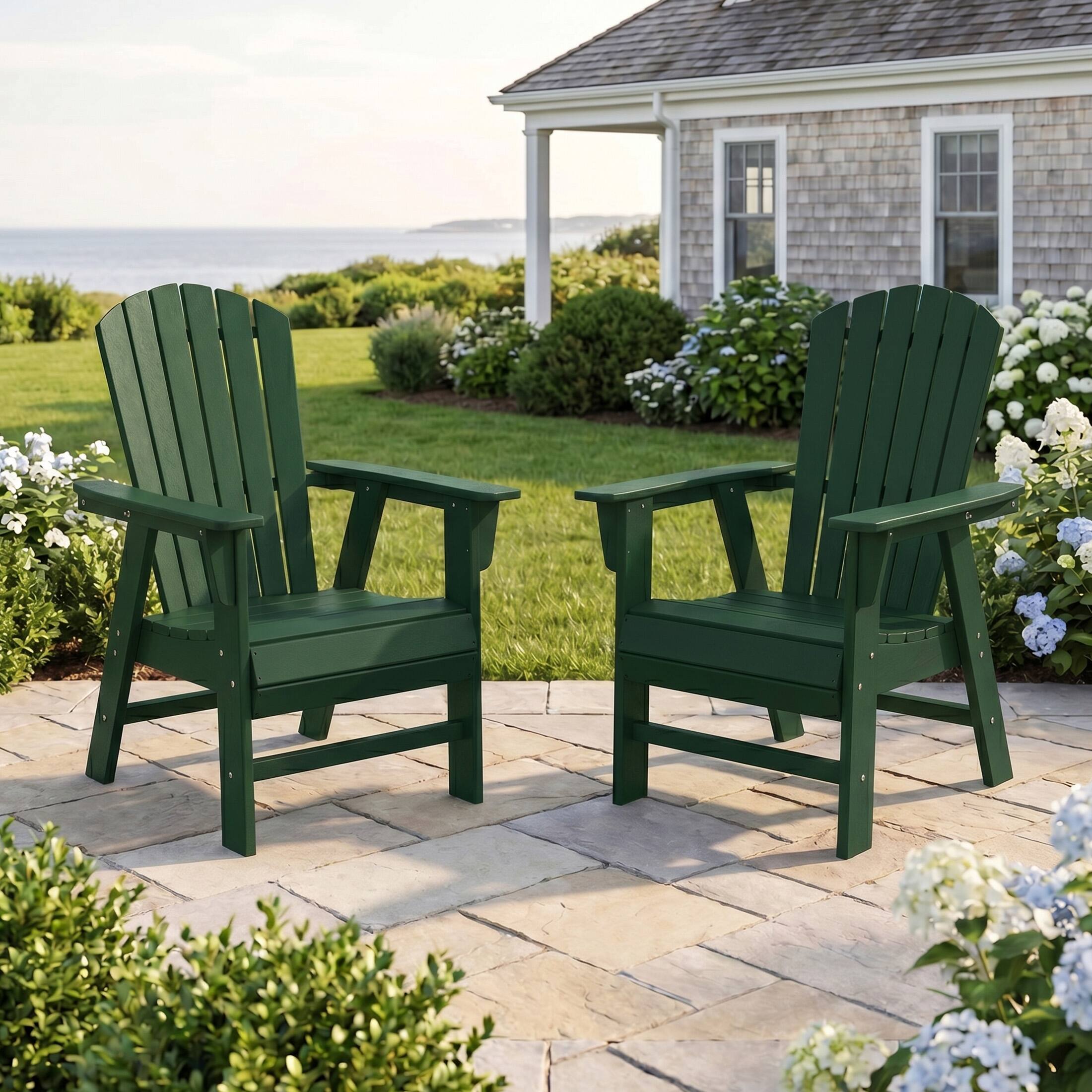 Angle. WestinTrends - WestinTrends Dylan  HDPE Seashell Upright Adirondack Chair (Set of 2) - Dark Green.