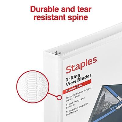 Durable and tear resistant spine

Staples
3-Ring Binder
View Duty
Standard Binder

The perfect binder for your everyday needs
2 tabs for easy open
D-Rings keep pages flat and close
D-Rings fit more staples