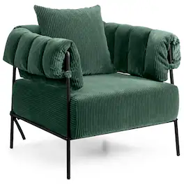 KERDOM - Corduroy Barrel Accent Chair, Modern Upholstered Armchair Cozy Vanity Leisure Lounge Chair with Pillow for Reading Nook - Green