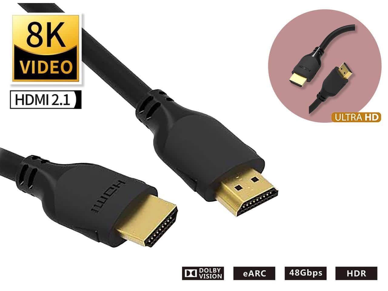 Nippon Labs - 30AWG 8K HDMI 2.1 Cable 6ft, 48Gbps, 8K@60Hz, 4K@120Hz, eARC, HDCP 2.2