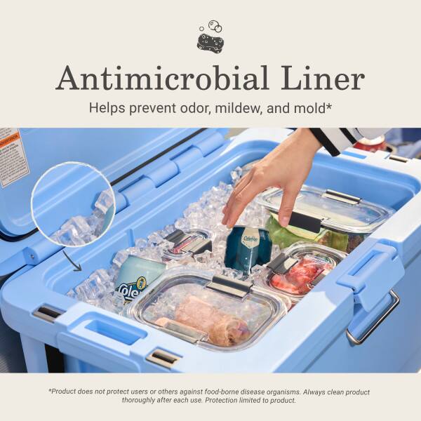 Antimicrobial Liner Helps prevent odor, mildew, and mold*  
ARONcia Calorde role  
*Product does not protect users or others against food-borne disease organisms. Always clean product thoroughly after each use. Protection limited to product.
