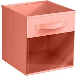 Sorbus - 11 Inch Collapsible Fabric Storage Bin with Clear Window - for Organizing Clothes, Toys, Books, Shelves, Figures - Pastel Orange