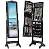 Front. Costway - Mirrored Jewelry Cabinet Mirror Organizer Storage Box Stand - Black.