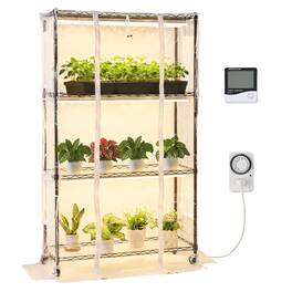 VEVOR - Indoor Greenhouse with Grow Light, 59 in Tall 4-Tier Plant Stand with Clear Cover, Timer & Hygrometer, 180W Grow Lights - Black