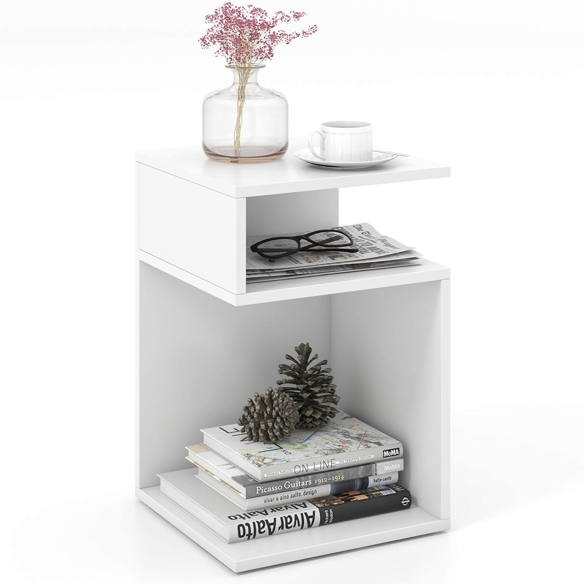 Gymax - S-Shaped Side Table for Small Space Morden End Table w/S-Shaped Frame - White