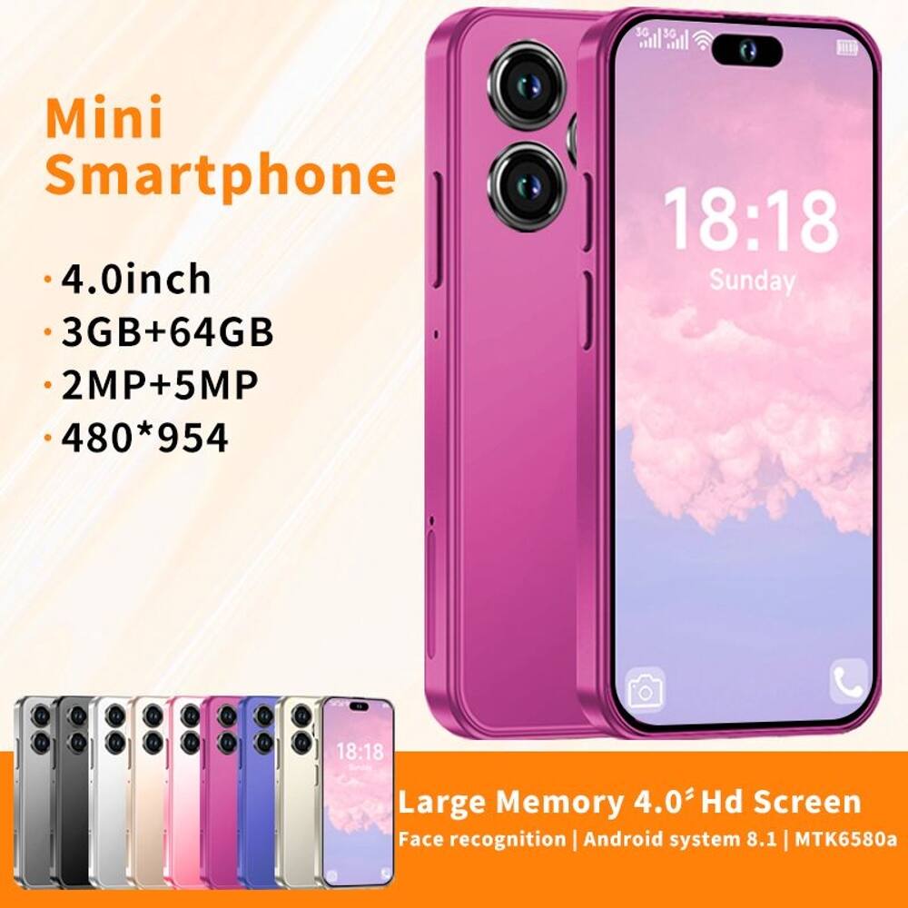 Mini Smartphone

- 4.0 inch
- 3GB+64GB
- 2MP+5MP
- 480*954

Large Memory 4.0" Hd Screen
Face recognition | Android system 8.1 | MTK6580
