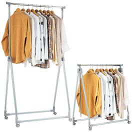 Costway - Extendable Clothing Garment Rack Heavy Duty Foldable Clothes Rack W/Hanging Rod - Silver