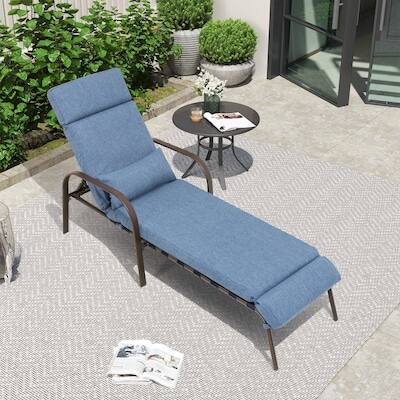 Angle. Crestlive Products - Crestlive Products Brown Metal Frame Stationary Chaise Lounge Chair Dark Blue Cushioned Seat - Dark Blue.