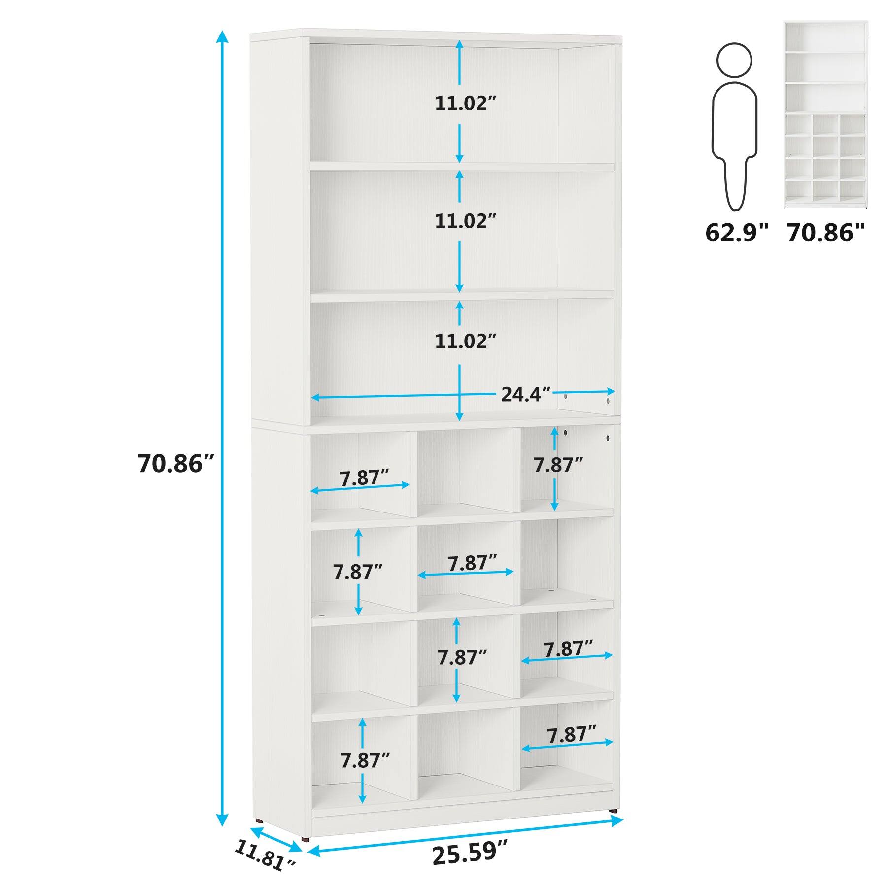 11.02"  
62.9" 70.86"  
24.4"  
7.87"  
11.81"  
25.59"