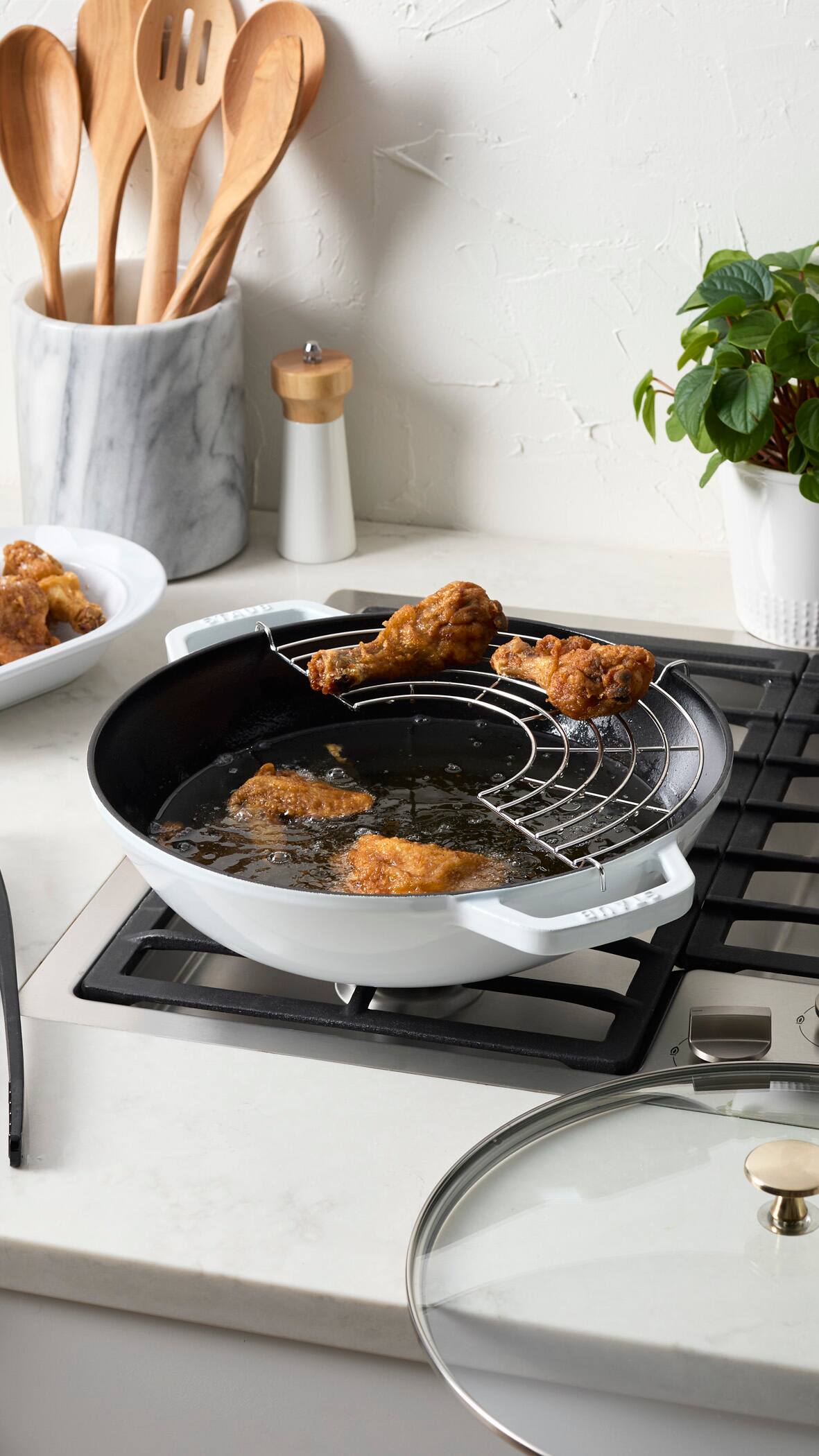 Alt View 4. Staub - Staub Cast Iron Perfect Pan , Dutch Oven, 4.5-quart,  serves 4-5, Made in France, White - White.