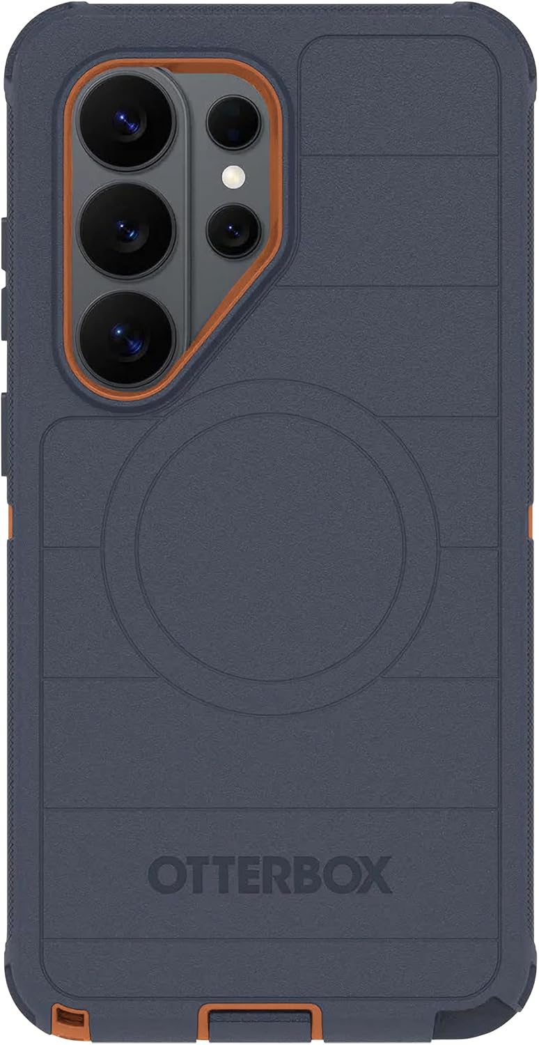 Left. OtterBox - OtterBox - Defender Series Pro Hard Shell for Samsung Galaxy S26 Ultra - Navy Canyon (Blue & Orange).