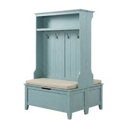 FurniFact - Brown Hall Tree - Distressed Seafoam Blue