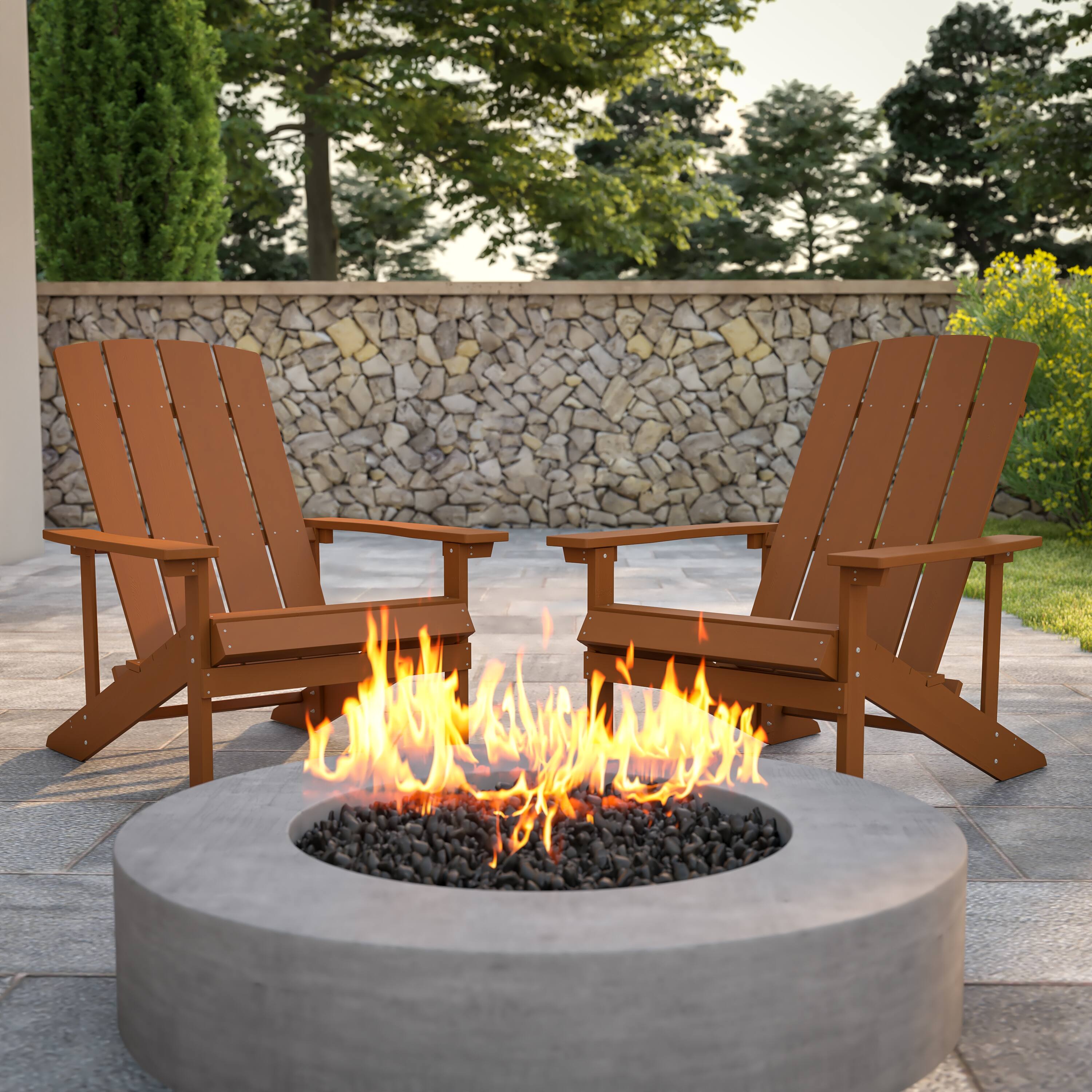 Alt View 2. Emma + Oliver - 2 Pack Outdoor All-Weather Poly Resin Wood Adirondack Chairs - Teak.