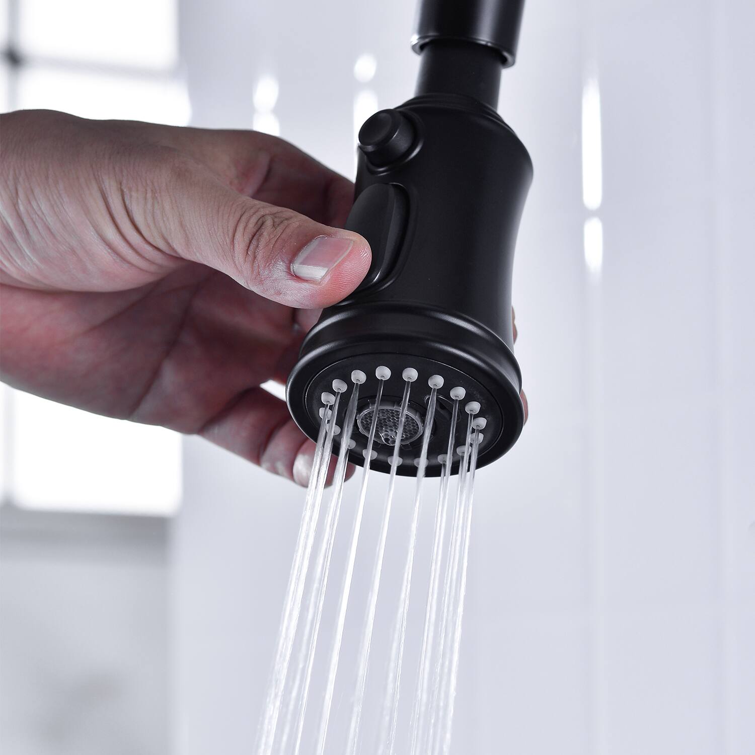 Alt View 8. Siljoy - Bridge Kitchen Faucet with Pull-Down Sprayhead in Spot - Matte Black.