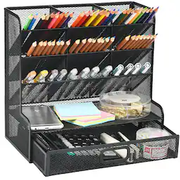 Balck Mesh Pen Holder with Drawer