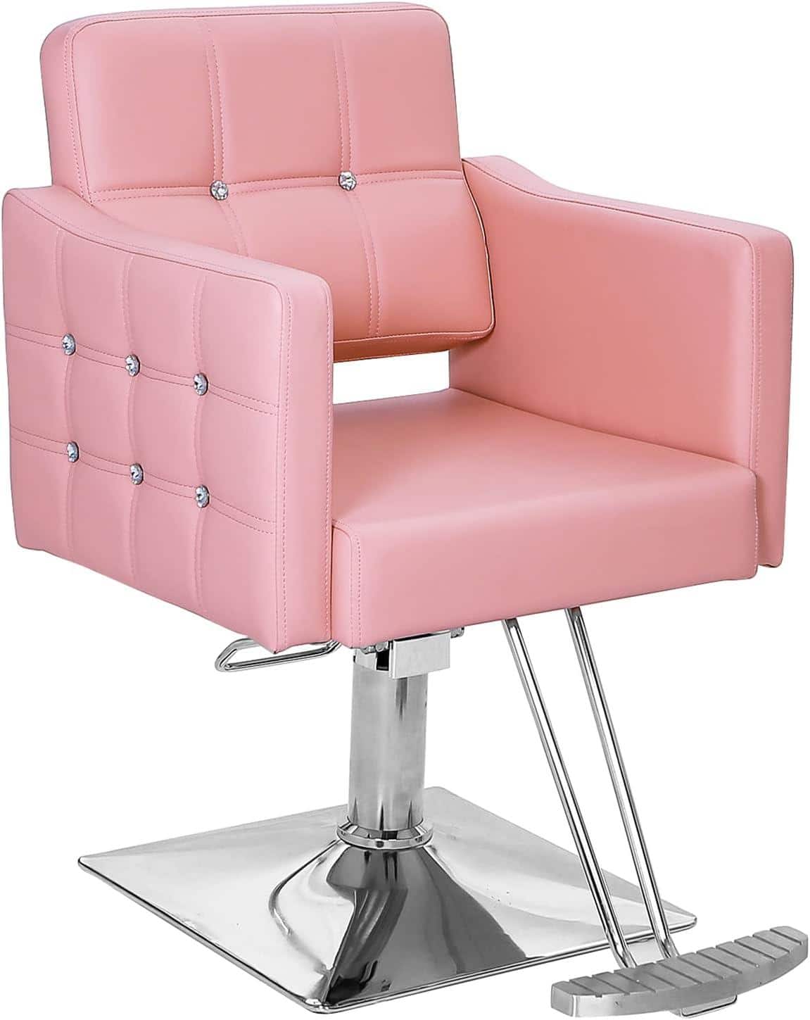 Winado - Heavy Duty Hydraulic Barber Chair Salon Chair Tattoo Chair with Crystal Button Tufted, Footrest for Barber Hair Stylist - Pink