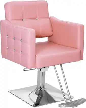 Front. Winado - Hydraulic Barber Chair Salon Chair with Crystal Button Tufted for Hair Stylist Heavy Duty Tattoo Chair - Pink.