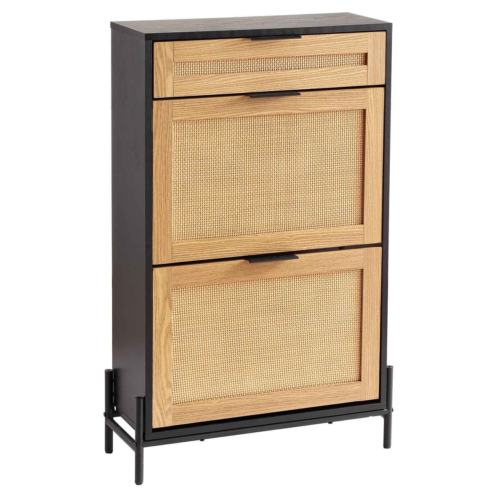 Alt View 5. VEVOR - Rattan Shoe Cabinet, Narrow Shoe Storage Organizer with 2 Flip Rattan Drawers & 1 Slide Drawer, Metal Legs - Light wood color;Black.