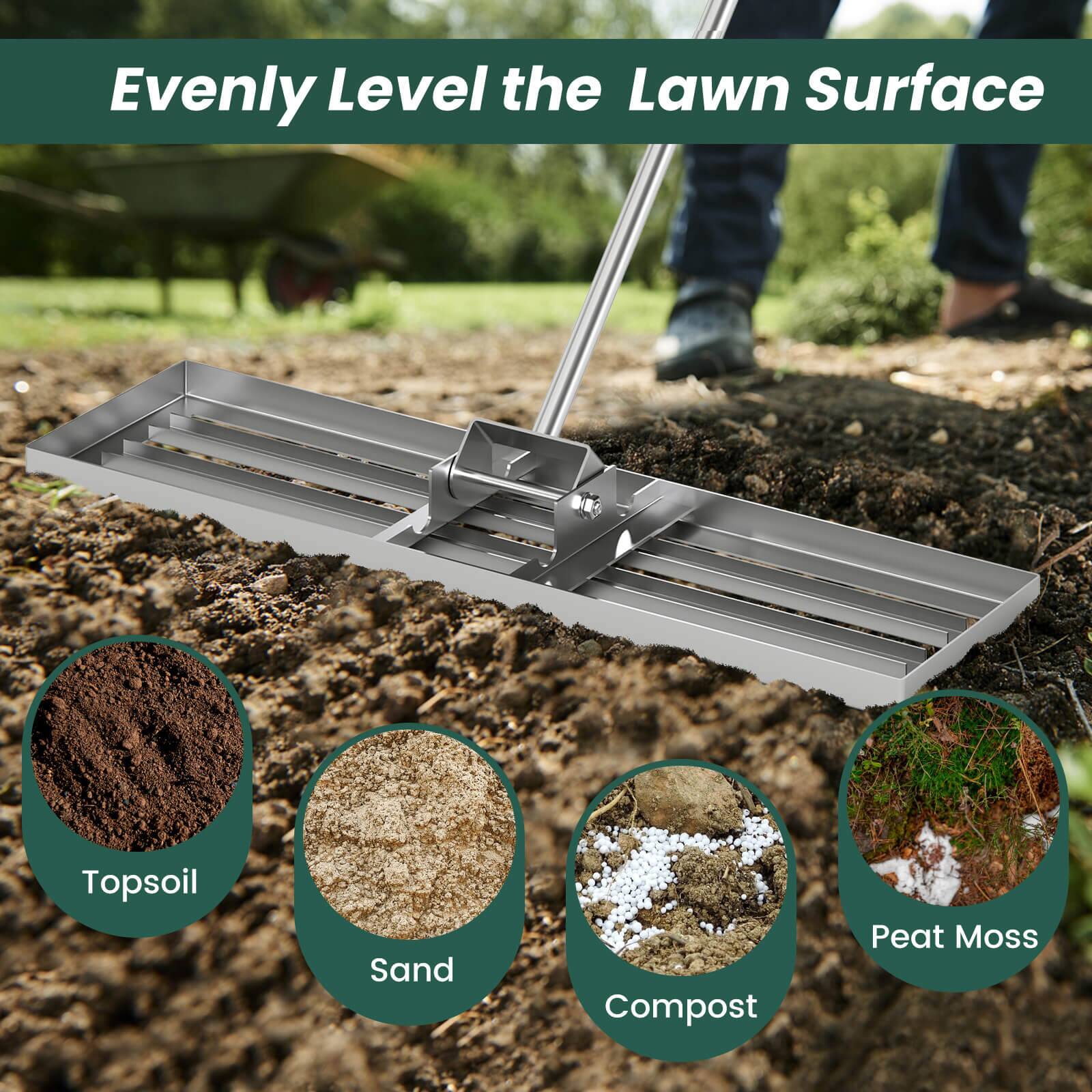 Evenly Level the Lawn Surface

- Topsoil
- Sand
- Compost
- Peat Moss