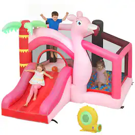 Qaba - Bounce House with Ball Pool, Basketball Hoop - Pink