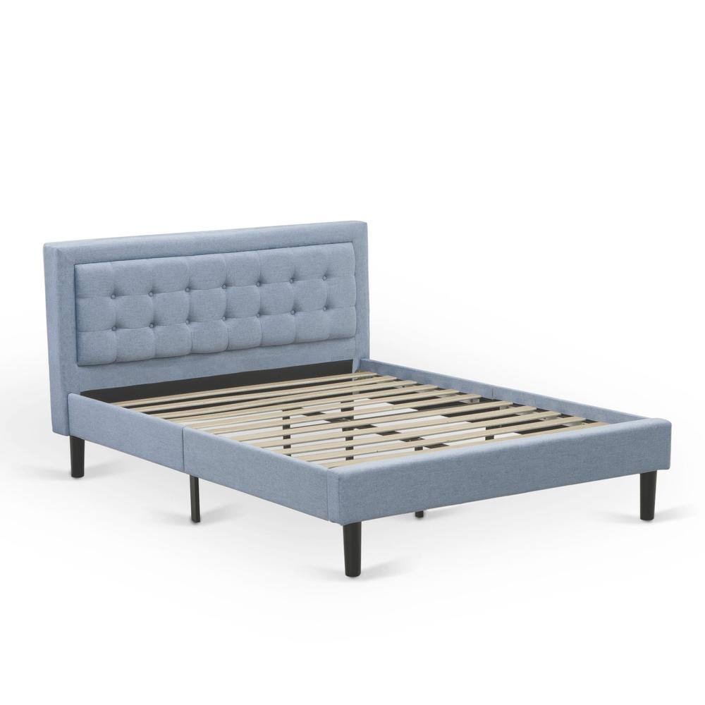 Alt View 3. East West Furniture - FN11Q-2GA0C 3-Piece Fannin Queen Bedroom Set with 1 Modern Bed and 2 Night Stands for Bedrooms - Denim Blue Linen Fabric - Denim Blue.