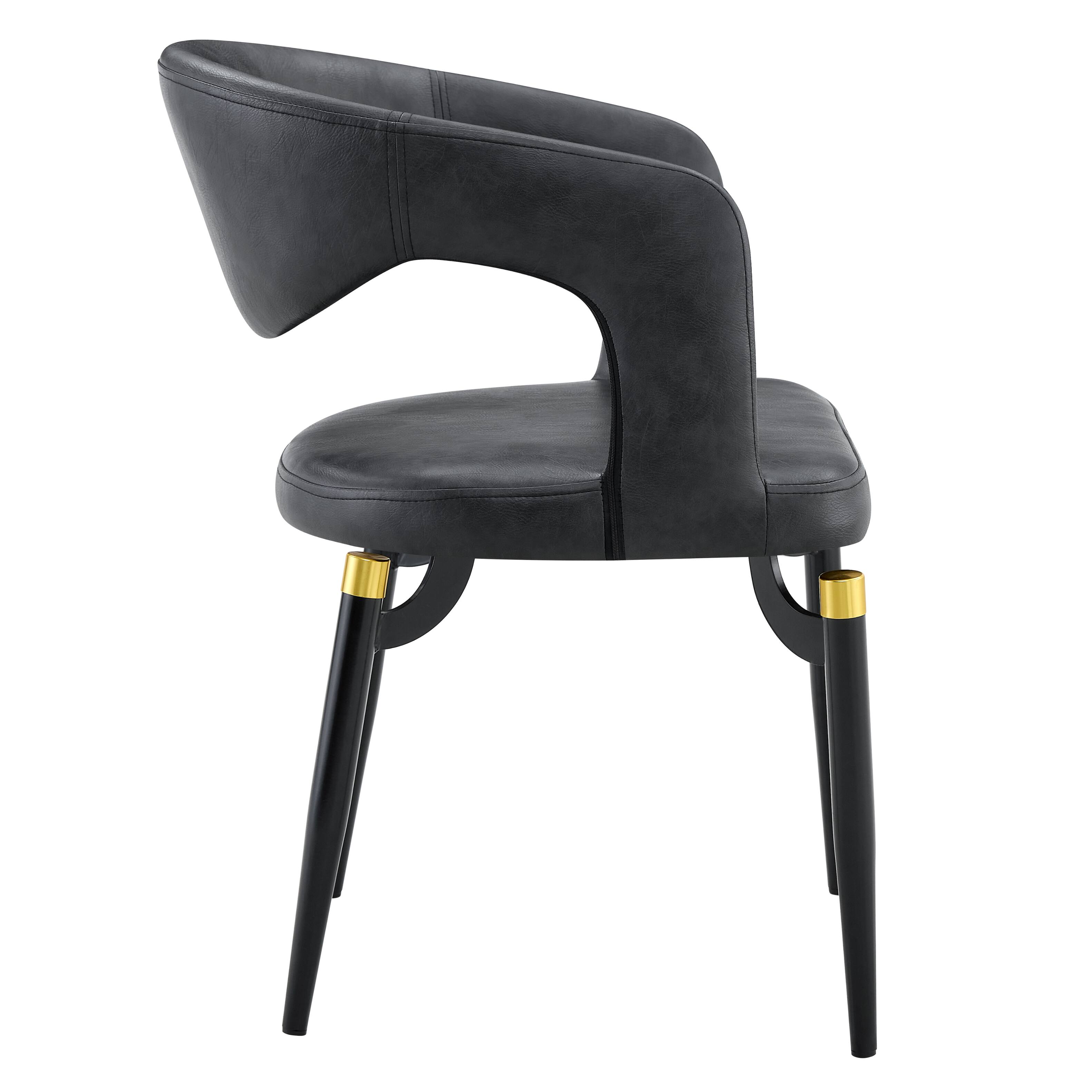 Alt View 4. LeisureMod - Entice 2-PCS Modern Faux Leather Dining Chair, Curved Open Back Accent Side Chair - Charcoal Black.