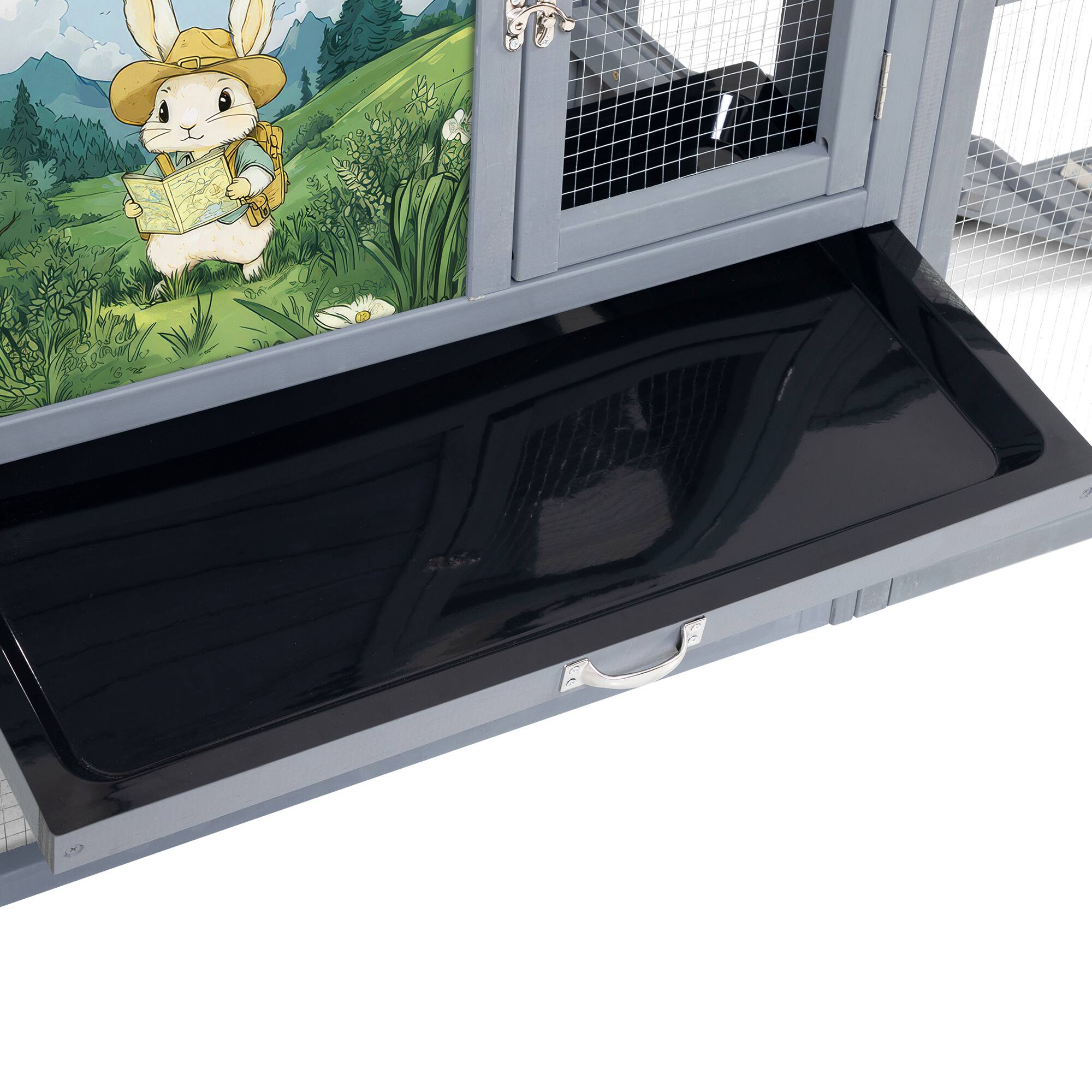 Alt View 2. Boyel Living - Gray with Colorful Patterns Large 2Story Outdoor Rabbit Hutch Bunny House with Dual Runs Resting Room PC Sun Roof wit - Gray.