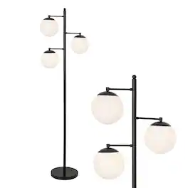 Jonathan Y - Ellie 66" 3-Light Mid-Century Modern Metal LED Floor Lamp with Triple Frosted Globe Shades, /White - Black