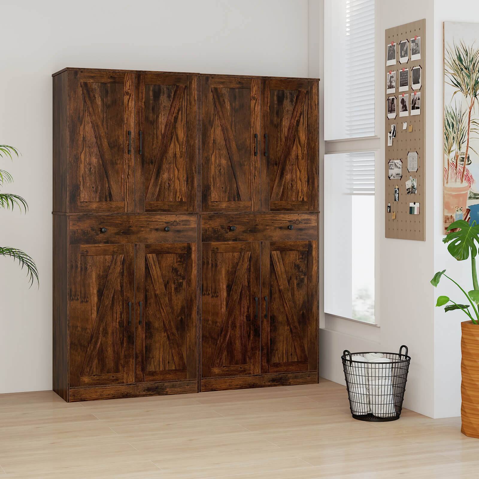 Alt View 4. Costway - Costway 72" Tall Kitchen Pantry Modern Farmhouse Cupboard Cabinet with 4 Barn Doors Brown - Brown.