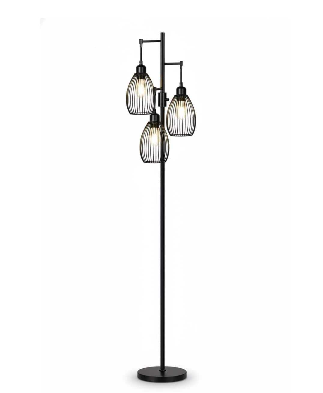 FINEAK - Dimmable Industrial Floor Lamp with 3 x 800LM LED Edison Bulbs - Farmhouse Standing Tree Lamp - Black