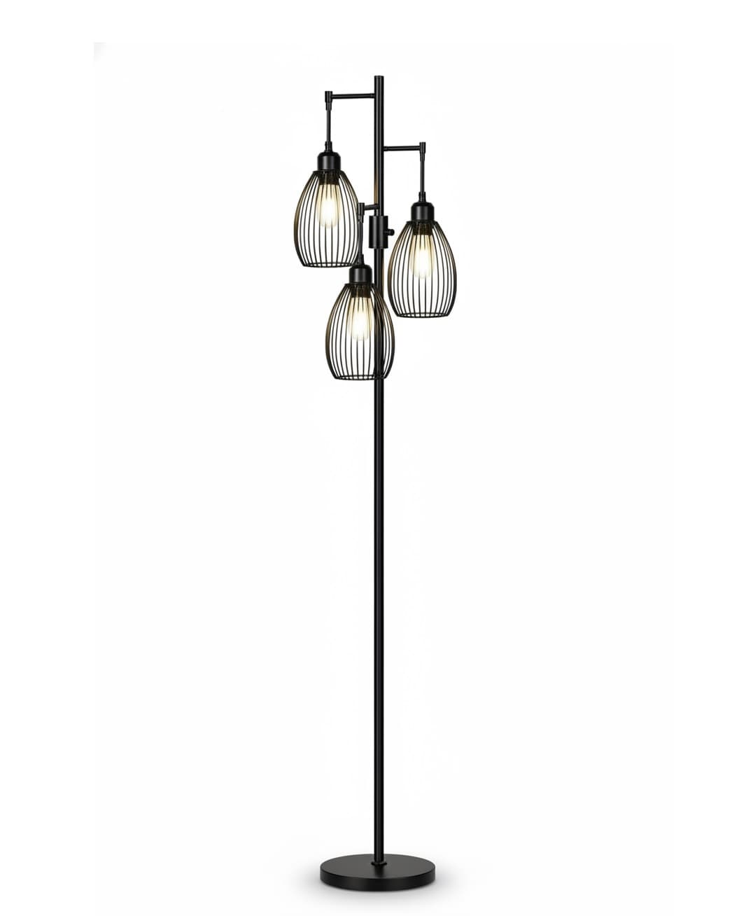 FINEAK - Dimmable Industrial Floor Lamp with 3 x 800LM LED Edison Bulbs - Farmhouse Standing Tree Lamp - Black