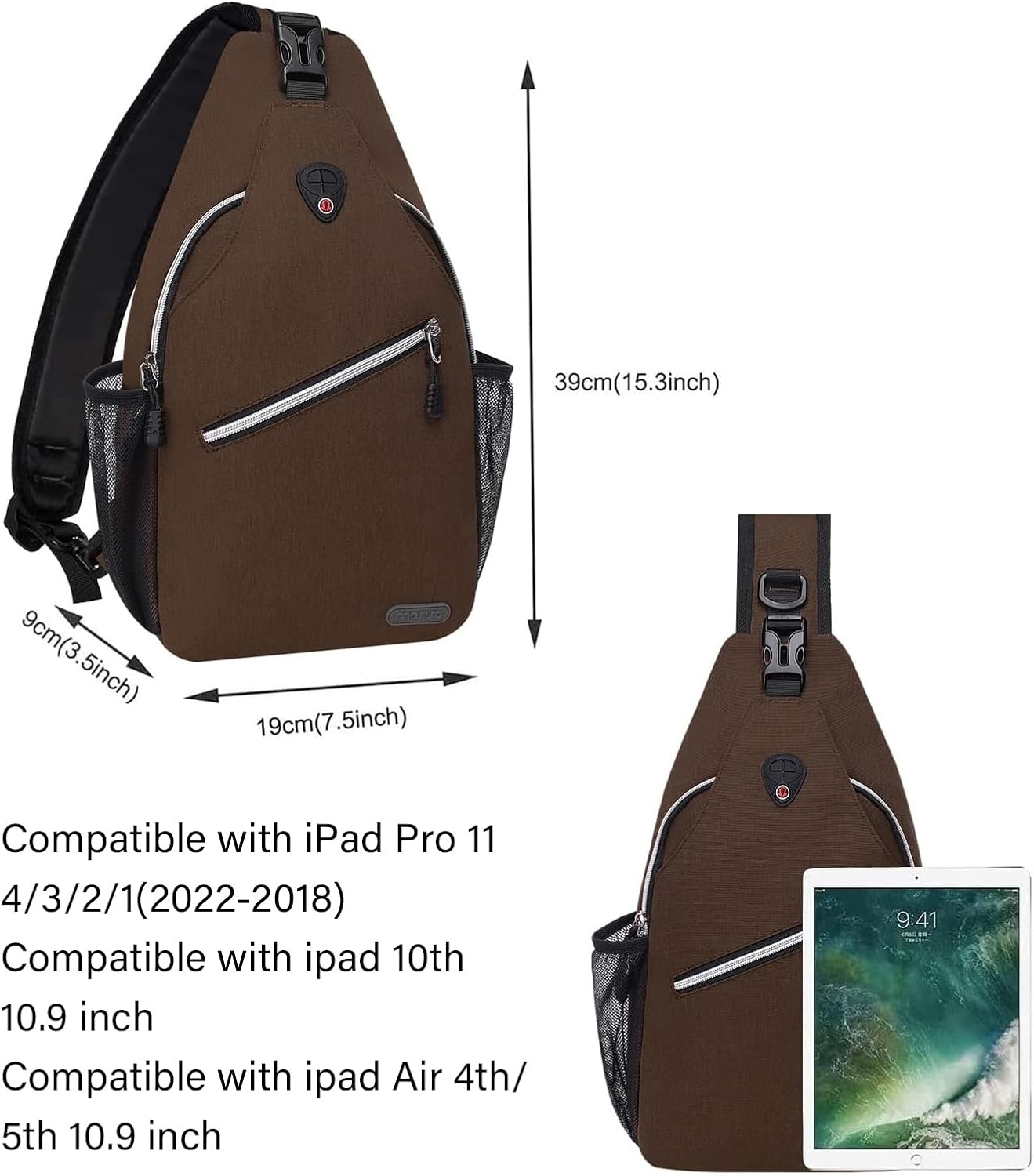 39cm (15.3 inch)  
9cm (3.5 inch)  
19cm (7.5 inch)  

Compatible with iPad Pro 11 4/3/2/1 (2022-2018)  
Compatible with iPad 10th 10.9 inch  
Compatible with iPad Air 4th/5th 10.9 inch