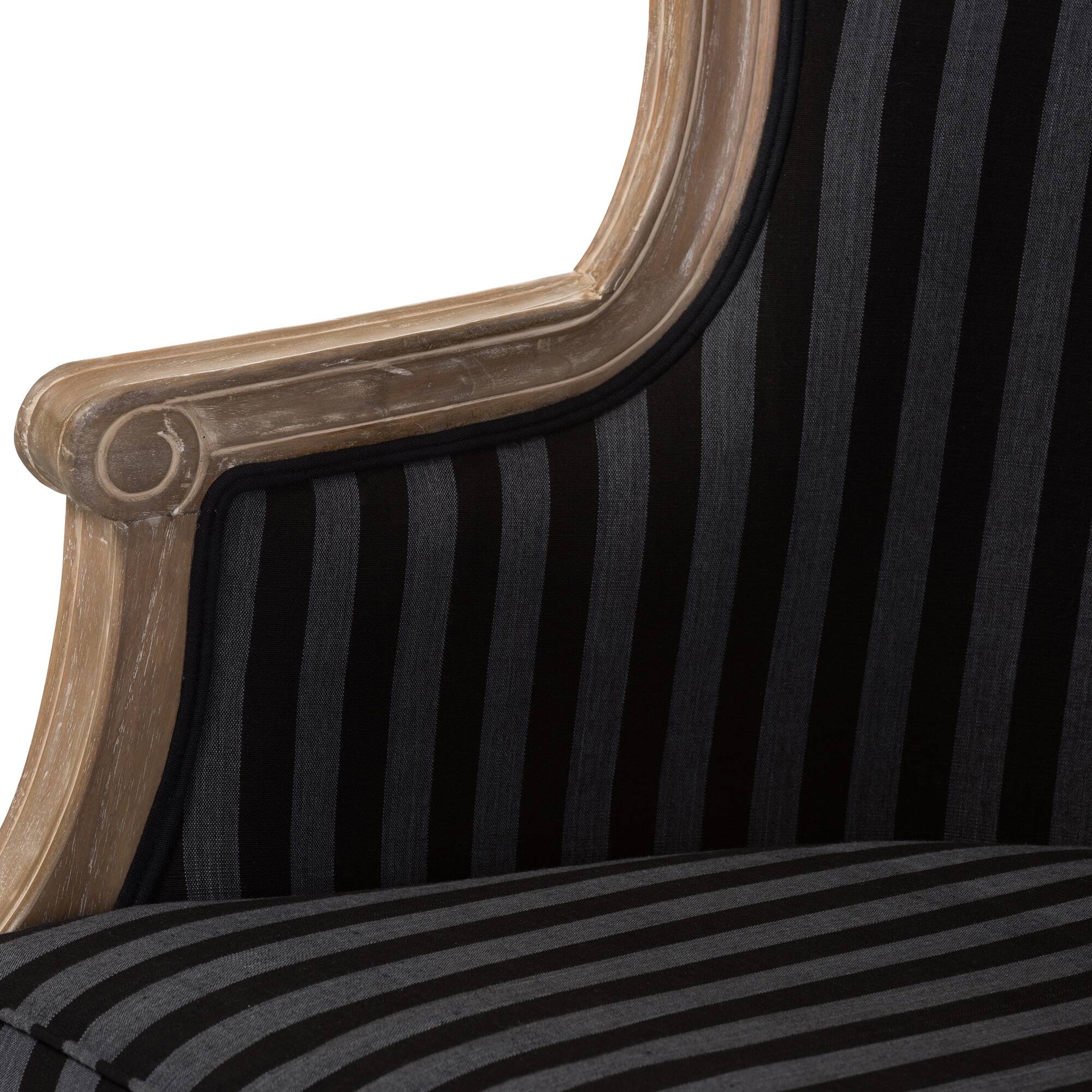 Alt View 2. Baxton Studio - Charlemagne Traditional French and Striped Accent Chair - Black/Grey Stripes.