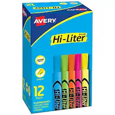 Avery Hi-Liter
Brand
Hi-Liter Smear Safe
Chisel Tip
12 Hi-Liter & Fluorescent:
- 1 Yellow
- 1 Green
- 3 Pink
- 1 Blue
- 1 Orange
Pack