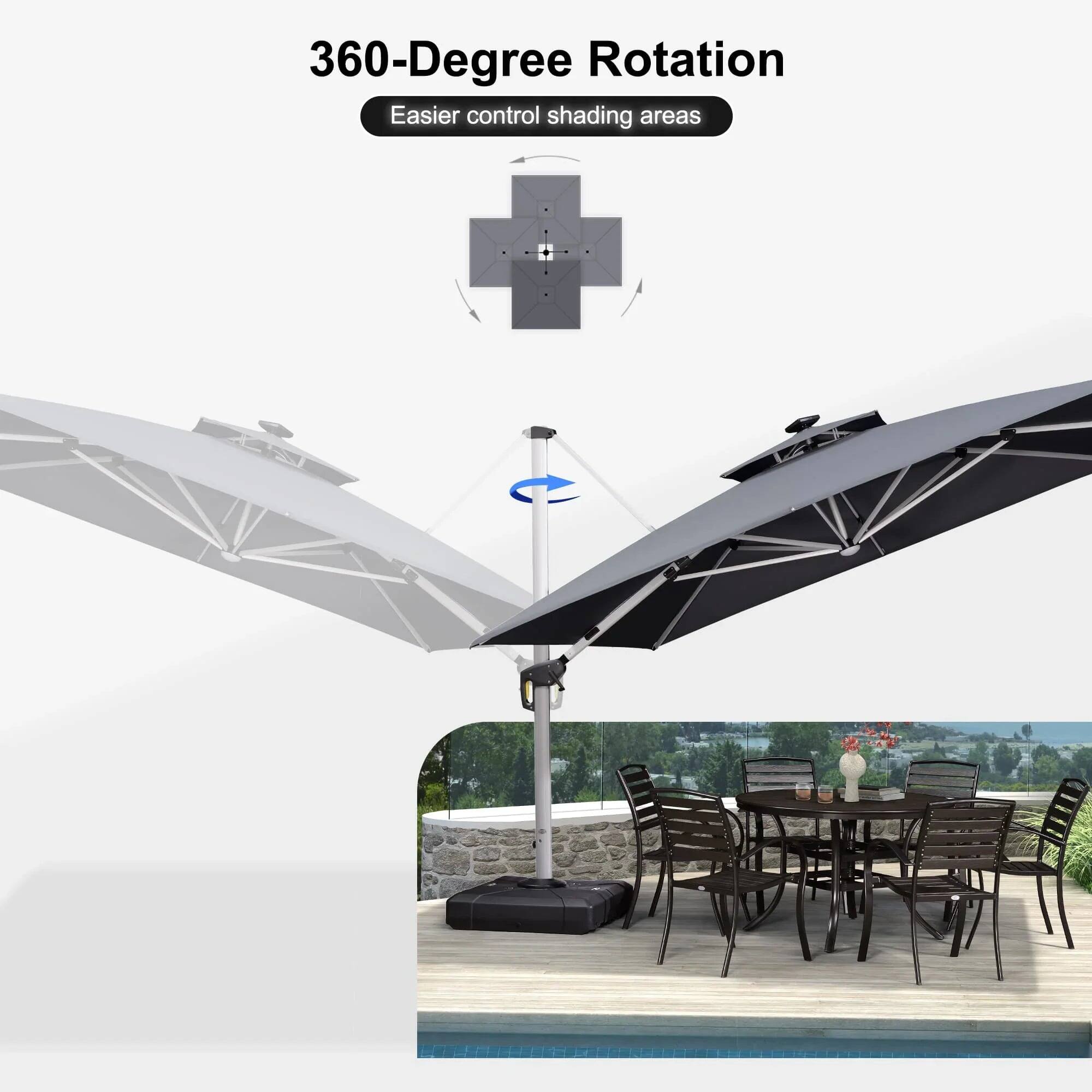 360-Degree Rotation  
Easier control shading areas