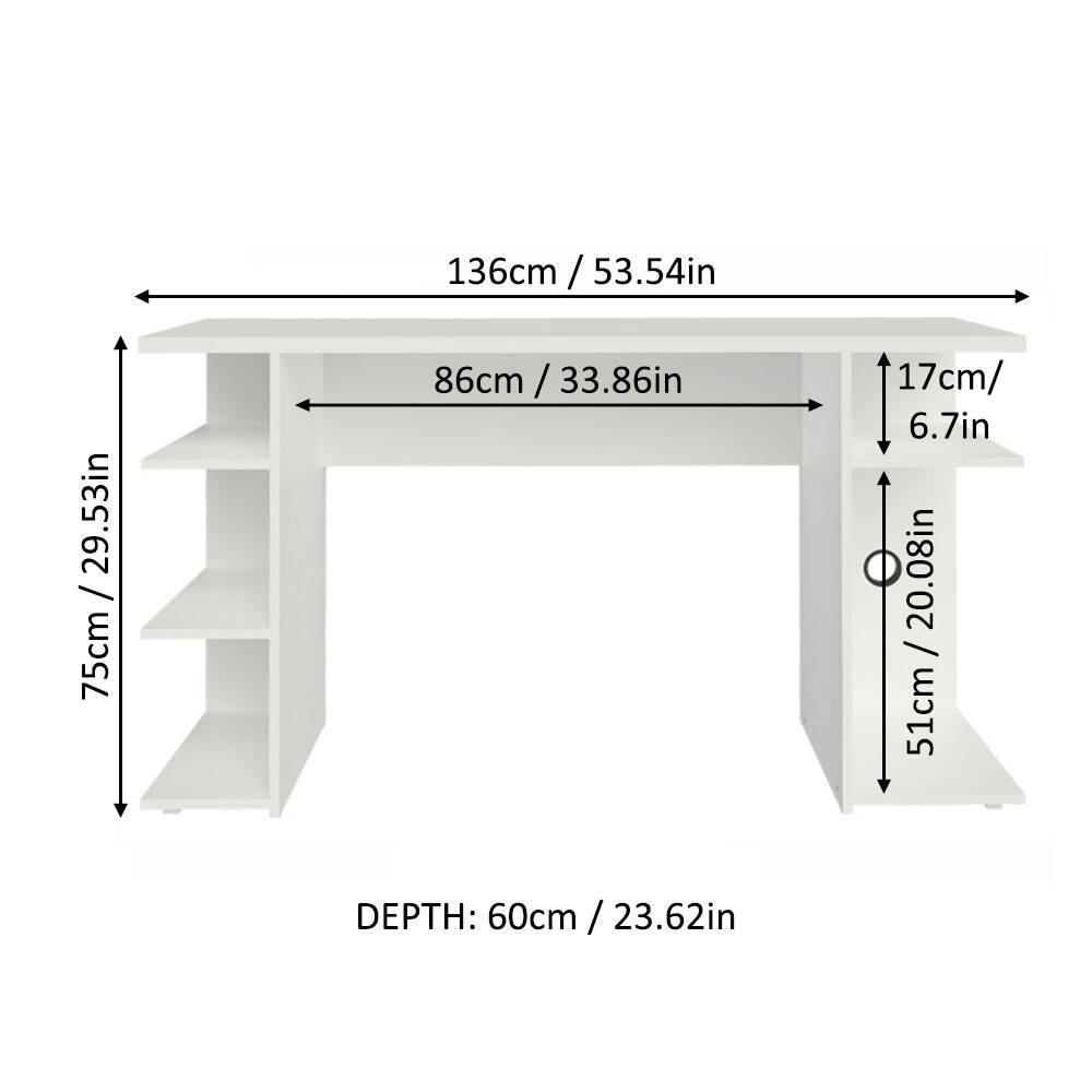 136cm / 53.54in  
86cm / 33.86in  
75cm / 29.53in  
17cm / 6.7in  
51cm / 20.08in  
DEPTH: 60cm / 23.62in