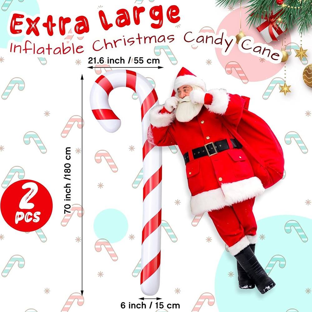 Extra Large Inflatable Christmas Candy Cane  
21.6 inch / 55 cm  
70 inch / 180 cm  
6 inch / 15 cm  
2 PCS