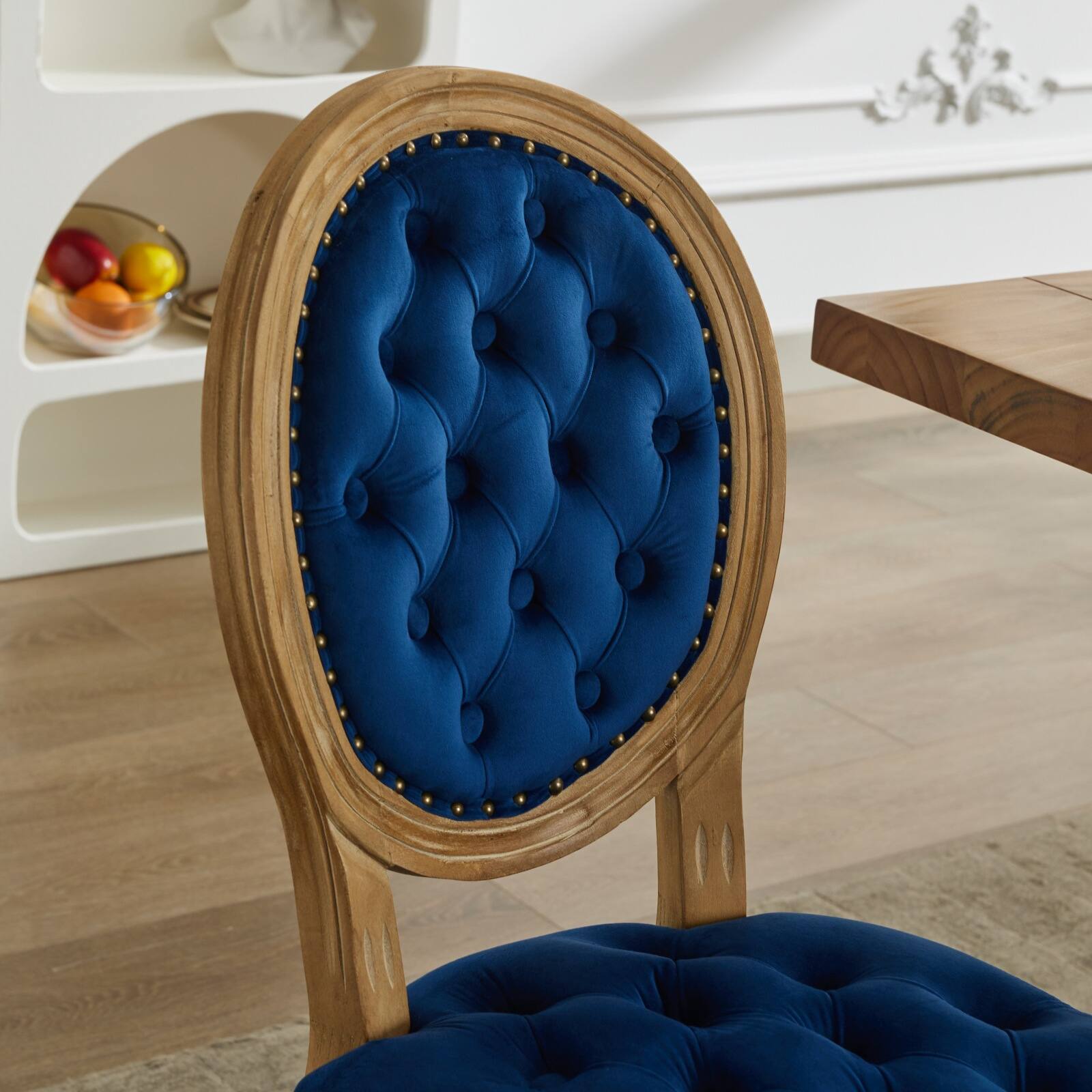 Alt View 6. Tiramisubest - French Style Hand-pulled buckle decoration Velvet artificial leather Dining Chair with Nailhead Trim,Set of 2,Blue - Blue.