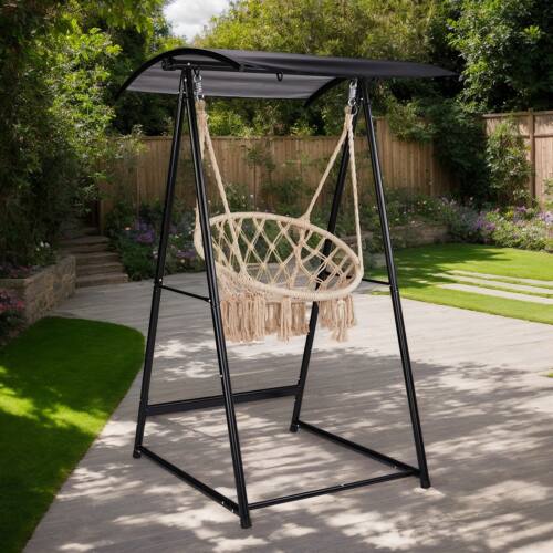 Alt View 7. Winado - 6FT Hammock Chair Stand Only with Canopy, Heavy Duty Hammock Stand with 3 Hooks, Max Load 660lbs for Outdoor Garden - Black.