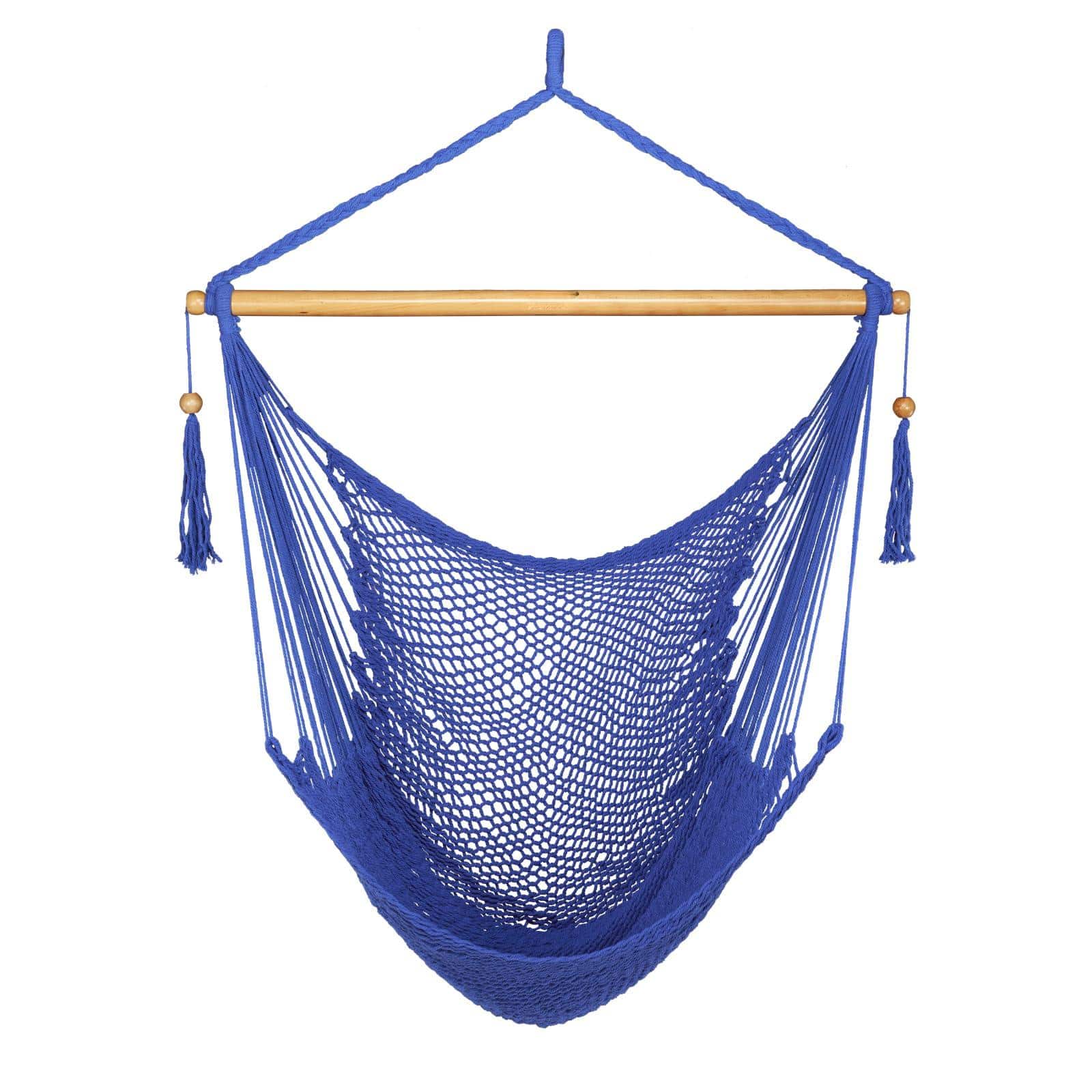 JETRANSPORT - Hammock Chair With Spreader Bar Caribbean Swing 300 Lbs Weight Capacity Xl Rope Hanging For Outdoor Indoor - Blue