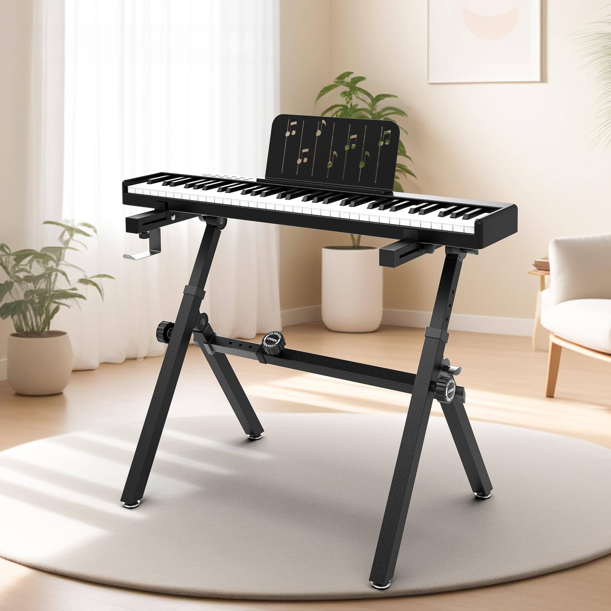Alt View 3. MAGICAL RUBS - Universal Stand Z-style Heavy-duty Piano Adjustable And Portable For 61 88 Keys 88 Rolling - White.
